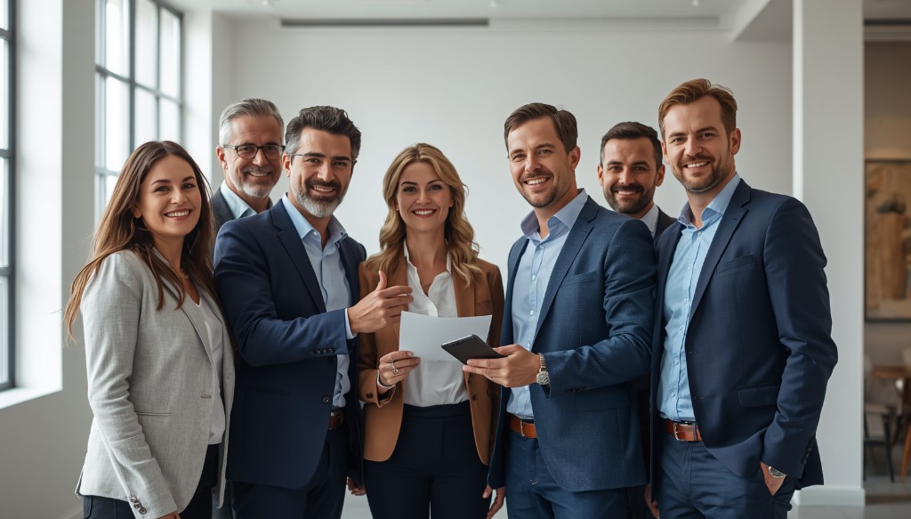 Équipe de consultants ANALYSTS en réunion dans un bureau moderne