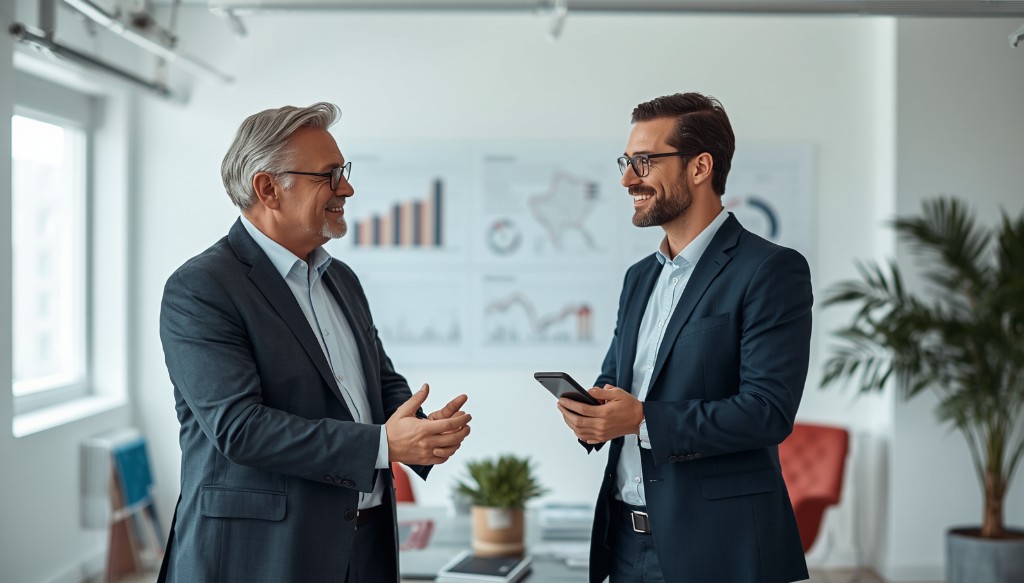 Deux consultants ANALYSTS en échange dans un bureau moderne